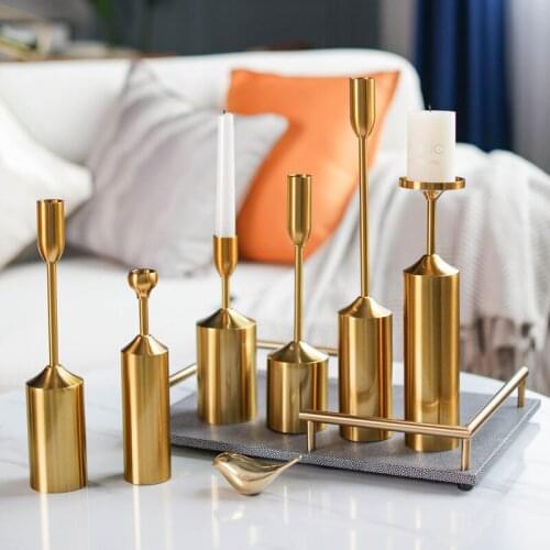 Nordic Light Luxury Simple Moments Metal Gold Plated Candle Holders High Quality Pillar Wedding Home Decoration Candlestick
