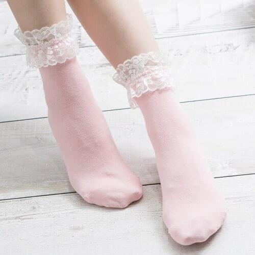 Vintage Lace Ruffle Frilly Ankle Socks 2021 Spring New Fashion Ladies Girls Casual Sweet Solid Color Breathable Cotton Sock