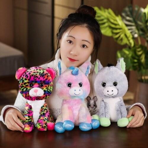 27CM High Big Eyes Shiny Colorful Led Unicorn Leopard Soft Plush Toy Doll