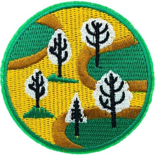 Green tree is round creativity embroidery patch DIY Iron on Clothes Cropped Badges Applique for Jeans Decoration Apparel Garment