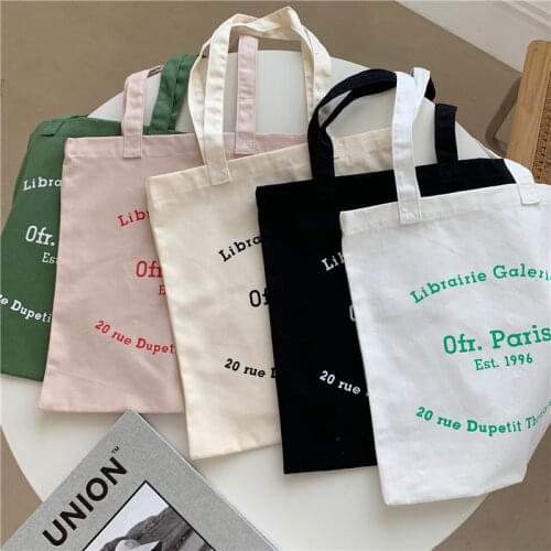 Womens Thin Cotton Cloth Tote Bag Retro Letter Print Ladies Canvas Shoulder Bags Female Shopper Bag Girls Student Book Handbag