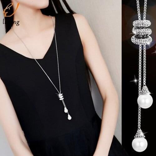 Simple Spiral Chain With Peal Pendant Necklace Women Long Sweater Chain Statement Jewelry Choker Necklace For Women Chocker