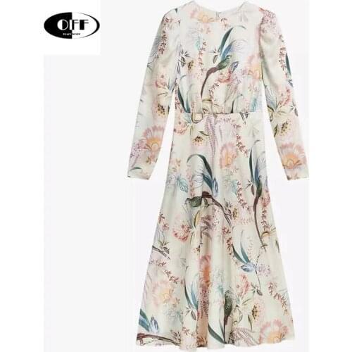 Designer Casual Elegant Midi Dresses For Women Autumn Summer Vintage Printed Fashion Basic Traf Dress With Floral Pattern Femme