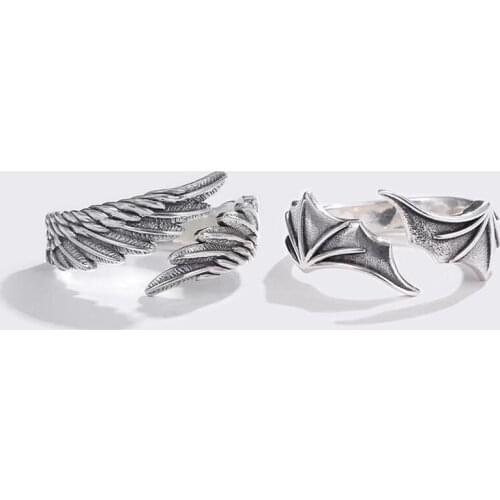 1 Pair Angel Devil Wings Open Couple Ring For Lover Women Finger Family Best Gift Gothic Cross Geometric Moon Wedding Jewelry