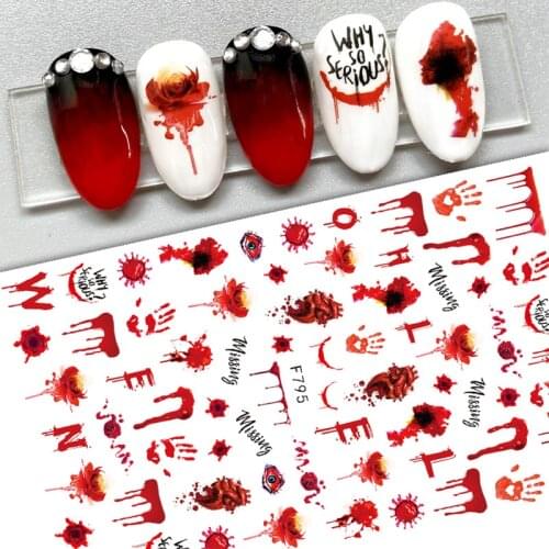 1PCS Bloody Halloween Theme Nail Foil Stickers Red Hand Scar Lips Snake Anime Nail Design 3D ManicureS Gel Polish Decor Sliders