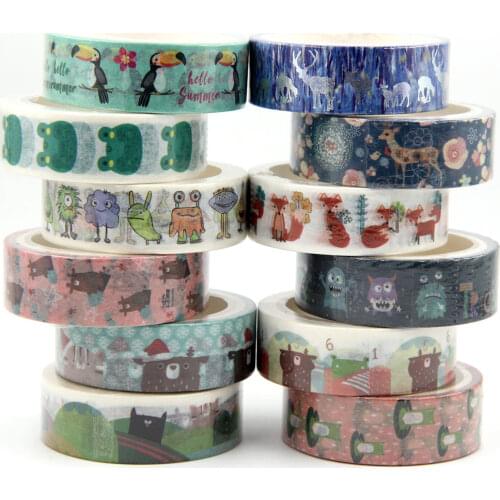 1PC Cute frog fox deer Animals Masking Washi Tape Decorative Adhesive Tape Decora Diy Scrapbooking Sticker Label Stationery