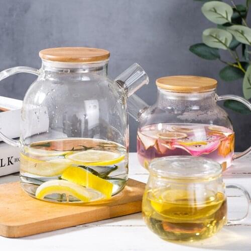 1000ml/1800mlcreative Transparent Filter Water Bottle with Handle Bamboo Cover Portable Thermos Large-capacity Household Botella