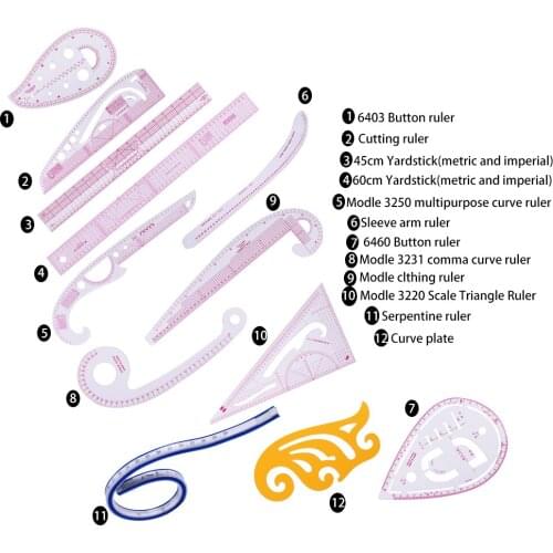 12 PCS Multifunction Sewing Accessory Rule Material Accessories Patchwork Fabrics Tailors Pattern Cutters Kit Haberdashery