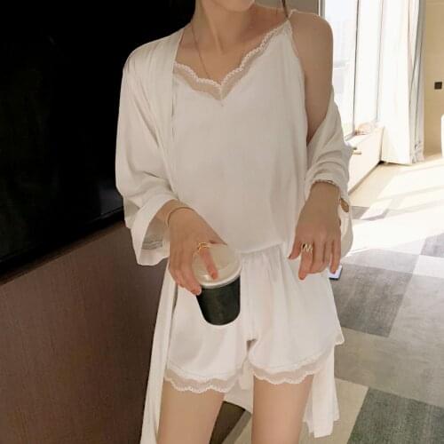 2021 Summer New Pajamas Womens Shawl Short Sleeve Sexy Sling Nightgown Summer Nightwear Home Suit Female Sleepwear Lounge Sets