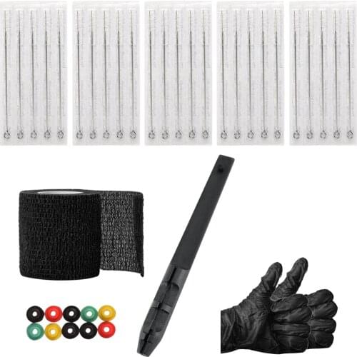 3D Tool Hand Poke & Stick Tattoo Kit with Needles Bandage Tape for (Black)