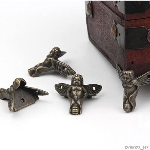 4Pcs Antique Bronze Angel Gift Box Wood Case Corner Protector Furniture Decor
