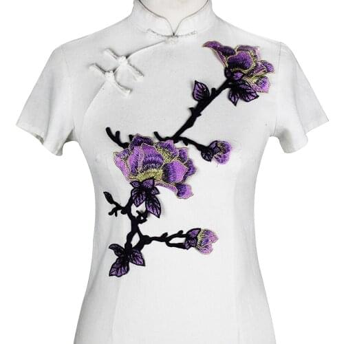 Long Flower Embroidery Applique Sew on Patches Embellishment Scrapbooking Trimming for Clothes Decoration 5 pieces