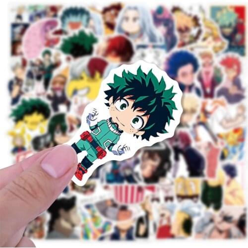 50PCS MHA My Hero Academia Stickers Shoto Todoroki Cosplay Bakugou Katsuki Midoriya Izuku PVC Waterproof Stickers Anime Gifts