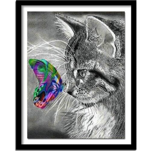5D Cat and Butterfly Diamond Embroidery Europe Home Decor DIY Diamond Painting of Rhinestones Unfinished Handcraft Gift
