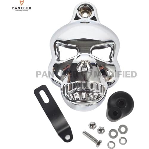 Black Motorcycle accessories Skull Horn Cover Cowbell case for Harley Davidson Dyna Glide Fat Bob Street Bob 1992-2013
