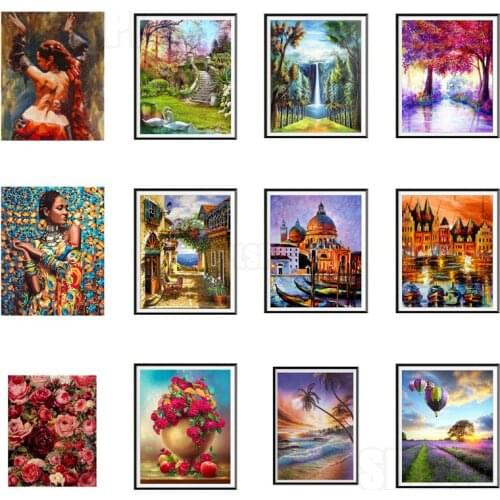 Diamond Painting Still Life Sexy Interracial Beauty Beautiful Rose Peony Town Street View Lavender Field Hot Air Balloon Drawing