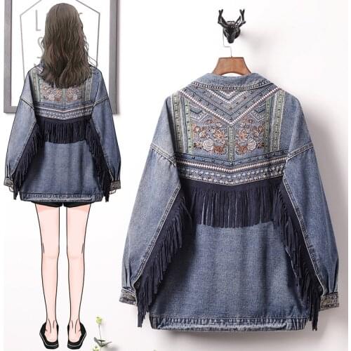 5 XL Basic Coat Bombers Vintage Fabric Patchwork Denim Women Cowboy Jeans 2021 spring Frayed Ripped Hole Jean Jacket