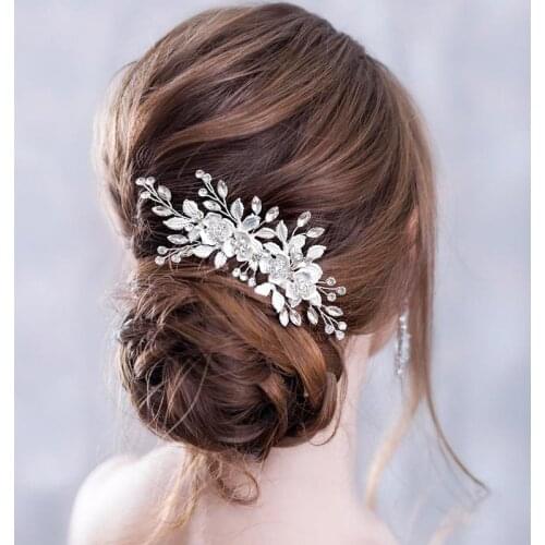 Flower Hair Comb Wedding Hair Accessories Silver Color Rhinestone Headband bride Hair Jewelry Bridal Tiara Headband Hair Pins