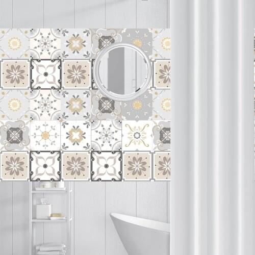 Decorative Moroccan Tiles PVC Tile Stickers,Retro Flowers Wall Art Decal,Adhesive Waterproof Kitchen Bathroom Decor Black White