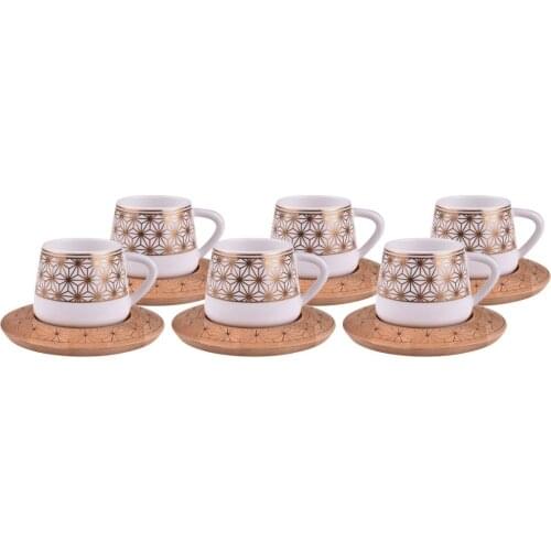 Porcelain Coffee Cup Luxury Set Of 12 Quality Motive Pattern Saucer Holders Turkish Coffee Tea Cups with Bamboo Saucers Plate