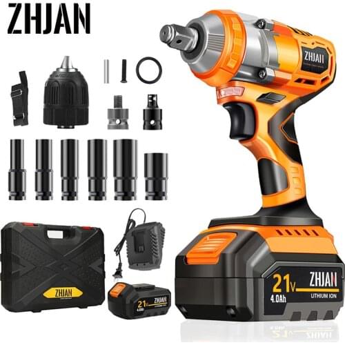 ZHJAN Brushless Cordless Electric Impact Wrench Socket Power Tools Lithium Battery Torque Wrench With Plastic Protective Storage