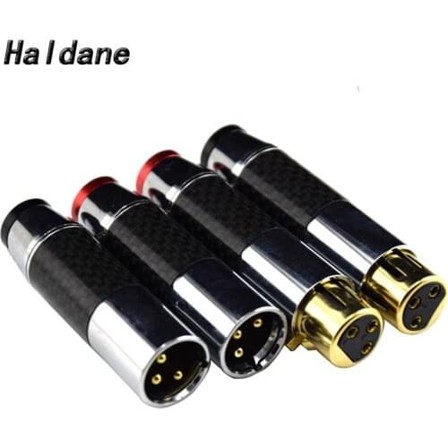 Halande 4pcs/lot HIFI Audio Carbon Fiber XLR Plug Connector 3Pin Male to Femlae Black XLR wire connector 3PIN XLR plug