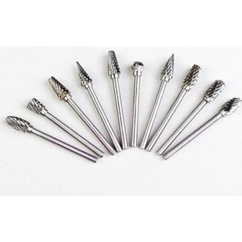 10Pcs/Lot Shank Tungsten Carbide Milling Cutter Rotary Tool Burr Drill Bit Cutting Edge Head for Metal Woodworking Carving Tool