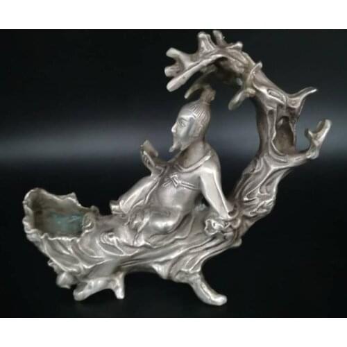 China White copper Old man Under tree look book crafts statue