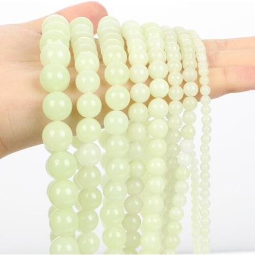 Natural Green Luminous Stone Loose Round Spacer Beads for Jewelry Making DIY Bracelets Charm Accessories Necklace 6/8/10/12MM