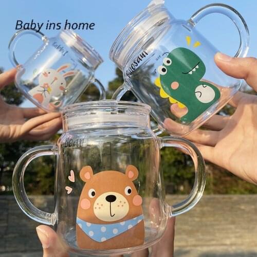 Microwave Milk Cup Heating with Scale Japanese Style Creative Straw Cup Cartoon Childrens Milk Binaural Borosilicate Glass Cup
