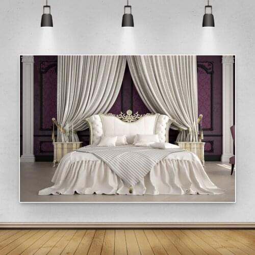 Leacco Vintage Interior Room Photographic Backdrops Headboard Bed Curtains Floor Portrait Photographic Background Photo Studio