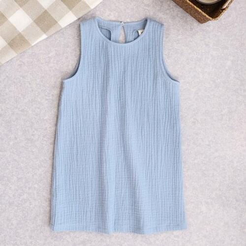 100% cotton summer girls dress casual loose O-neck back button kids dress TZ14