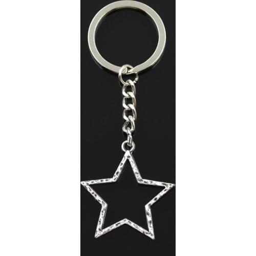 Fashion 30mm Key Ring Metal Key Chain Keychain Jewelry Antique Silver Color Plated Hollow Star 37x35mm Pendant