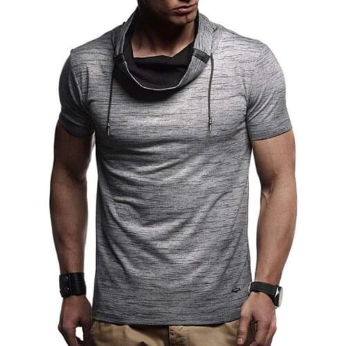 Men Shirt Sporty Short Sleeve Color Block Turtle Neck Tshirt Drawstring Slim Blouse Outdoor Hiking T-shirt Breathable Sportswear