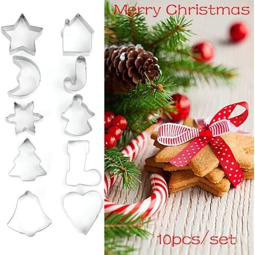 10Pcs Christmas Cookie Cutter Set- Fondant / Pastry / Bread / Sandwich / - Stainless Steel Cookie Cutter Baking Tool