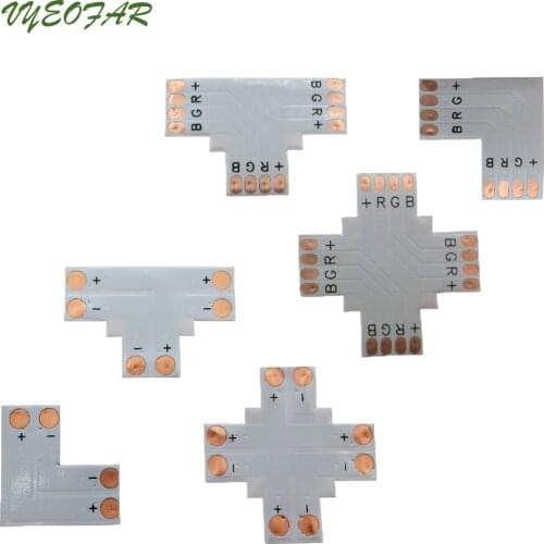 Single color RGB RGBW LED Strip Connector 8mm 10mm 12mm L Shape / T Shape / X Shape PCB Connector 10pcs/lot 3528 5050 Strip