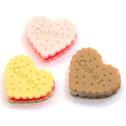 Bulk Resin Heart Biscuits Cabochons Flatback Miniature Dollhouse Dessert Cookie Craft DIY Crafts Supplies
