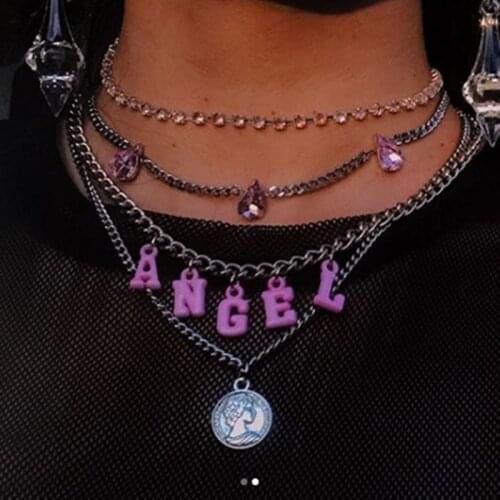 Rainbow Letter Choker Pendant Necklace Angel Colorful Daddy Random Color Unique Style Indie Aesthetic Choker Dropship