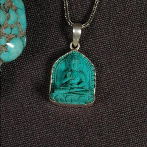 Handmade 925 Silver Nepalese Buddha Statue Pendant Necklace Tibetan Sakyamuni Buddha Pendant Necklace Silver Buddha Pendant