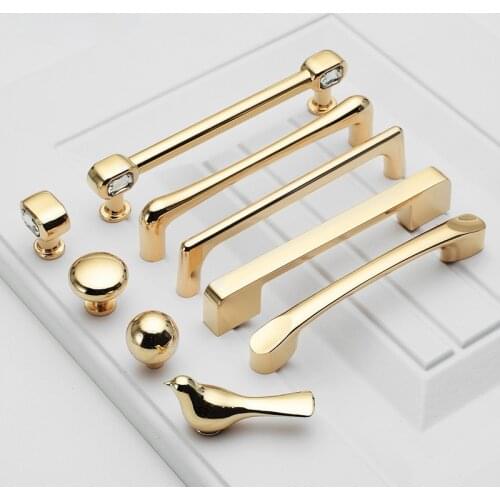Zinc Alloy Bright Gold Cabinet Pulls Light Luxury Stylish Kitchen Handles for Furniture Drawer Knobs Cabinet Hardware