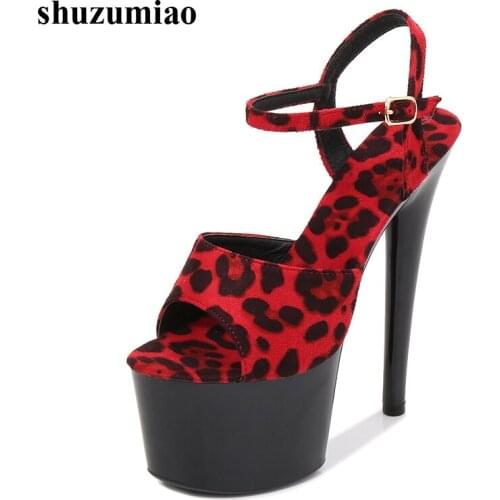 Women shoes Sandals Steel Pipe Dance Shoes Super High Heel 18cm Peep Toe Buckle Strap Thick Soles Platforms Bridal Shoes