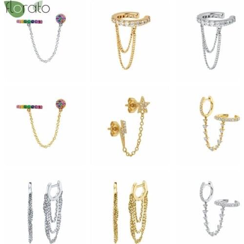 1PC 925 Silver Ear Buckle Hoop Earrings Women Chain Open Circle Double Wear Star Diamond Earrings Birthday Party Fashion Jewelry