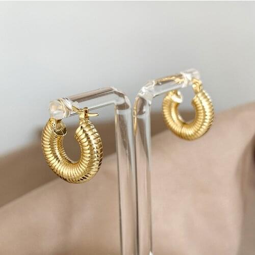 Monlansher Small Chunky Screw Thread Hoop Earrings Gold Silver Color Metal Round Earring for Women Vintage Earrings Jewelry 2021