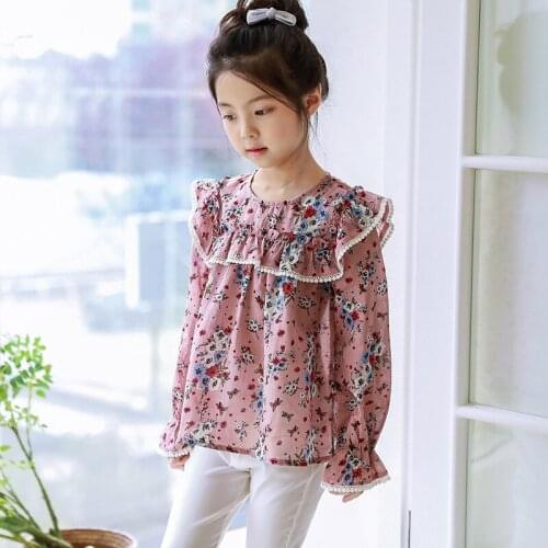 Printed school little girl blouse big girl long sleeve shirts blouse kids clothes flower pattern blouse girl teen spring clothes