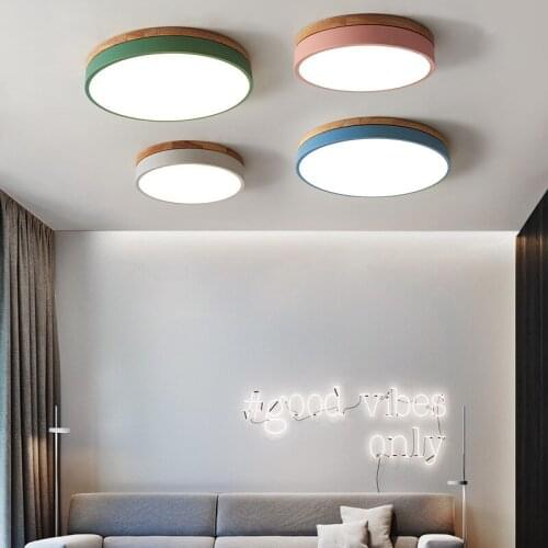 Nordic Style Creative Living Room Bedroom Home Round Ceiling Fashion Personality Lamps Macarons Wood Art Led Light Ultra-Thin