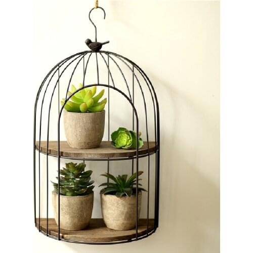 Vintage wrought iron balcony bird cage rack wall flower wall hanging wall decoration desktop mini storage rack