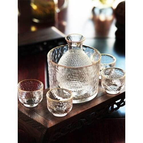 Japanese sake bottle set golden edge mammer-eyed glass white wine warmer hot bottle household one two liquor cup set barware