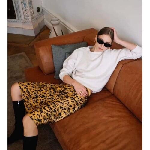 Leopard Fashion 2021 Retro Pattern Women Midi Skirt High Waist Floral Print Elegant Gothic French Style Chic Skirt