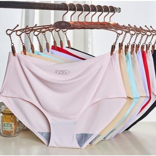 Ice Silk Comfortable Womens Panties Underwear Push Up Sexy Lingerie Seamless Mid Waist Female Briefs Solid Color Plus Size 2XL