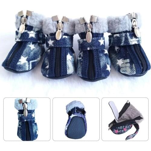 4pcs/set Dog Shoes Winter Anti Slip Dog Snow Boots Waterproof Pet Shoes Footwear for Small Dogs Teddy